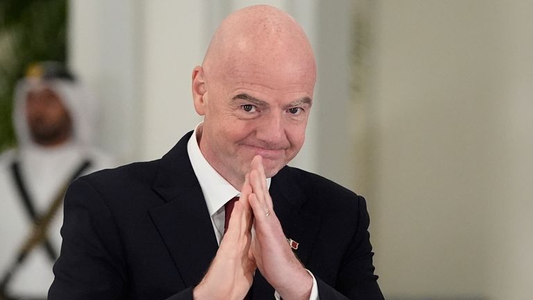 Mr Infantino arrives for a state dinner hosted by Qatar's emir. Pic: AP