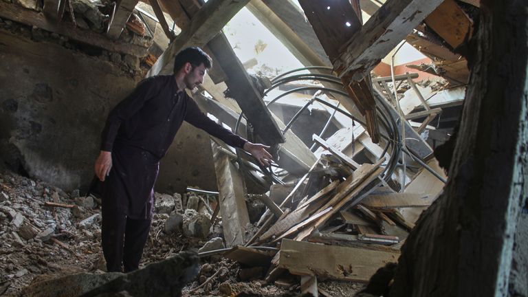 A home damaged by Indian shelling, near Jura, Neelum Valley, in Pakistan-administered Kashmir. Pic: AP