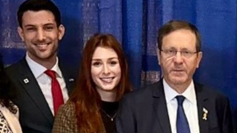 Sarah Milgrim, Yaron Lischinsky and Israeli President Isaac Herzog (right). Pic: Sarah Milgrim/Linkedin