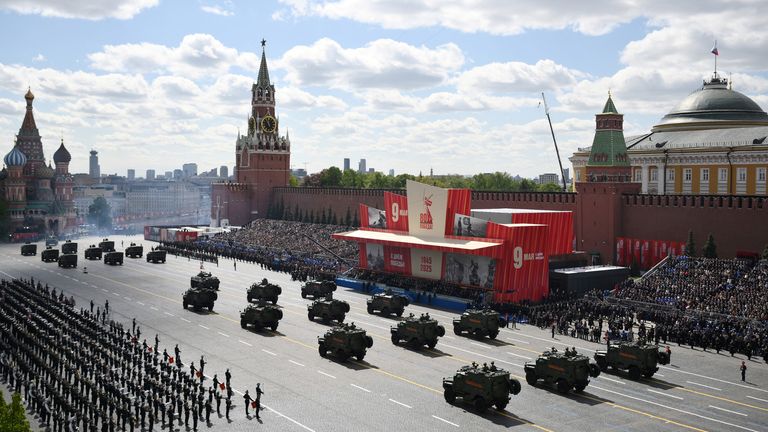 A general view shows Red Square during a military parade on Victory Day, marking the 80th anniversary of the victory over Nazi Germany in World War Two, in central Moscow, Russia, May 9, 2025. Vladimir Astapkovich/Host agency RIA Novosti/Handout via REUTERS ATTENTION EDITORS - THIS IMAGE WAS PROVIDED BY A THIRD PARTY.