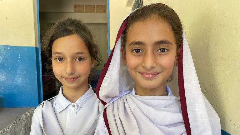 Fatima, right, with her friend Syeda