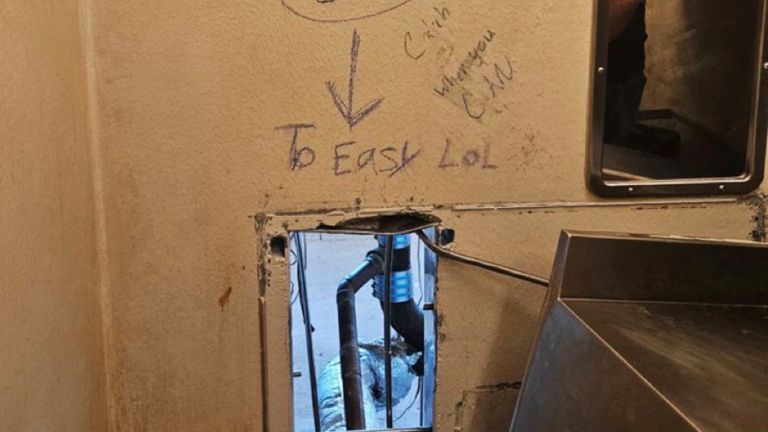This photo obtained by The Associated Press on Friday, May 16, 2025, shows an opening inside a cell at the Orleans Justice Center in New Orleans. (AP Photo)