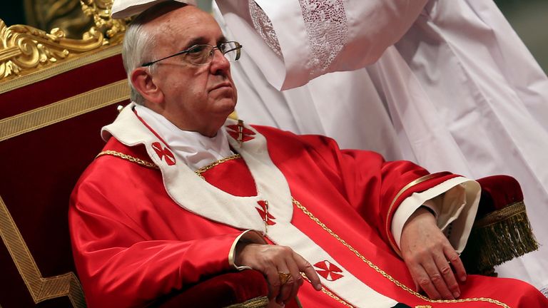 Pope Francis wearing his sacred pallium in 2013. Pic: Reuters