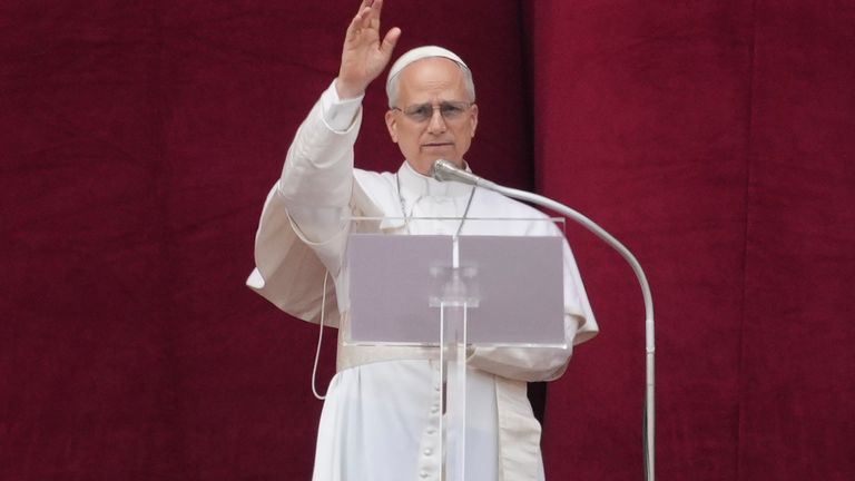 Pope Leo delivers his first Sunday message. Pic: AP