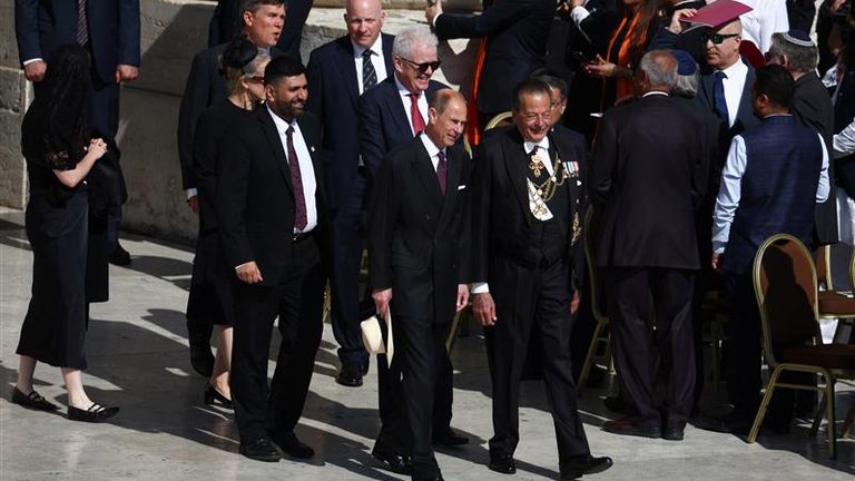 Prince Edward, Duke of Edinburgh arrives for the inauguration. Pic: Reuters