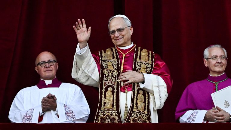 Newly elected Pope Leo XIV, Cardinal Robert F. Prevost of the U.S., appears on the balcony of St. Peter's Basilica at the Vatican, 8 May 2025. Pic: Reuters