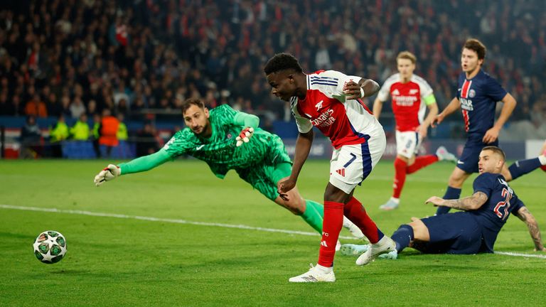 Saka's goal gave a glimmer of hope but PSG held on. Pic: Reuters
