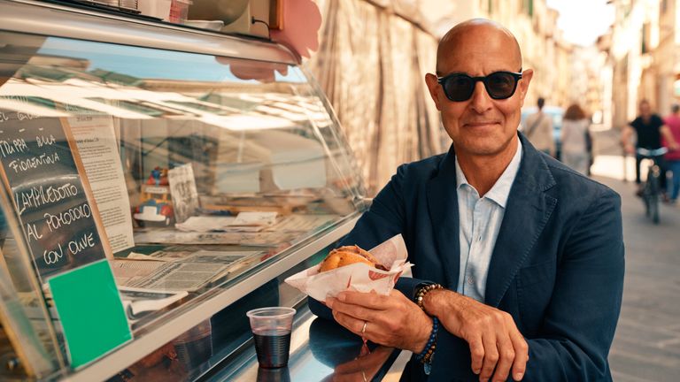 Mr Tucci tries lampredotto while in Florence. Pic: National Geographic/Matt Holyoak