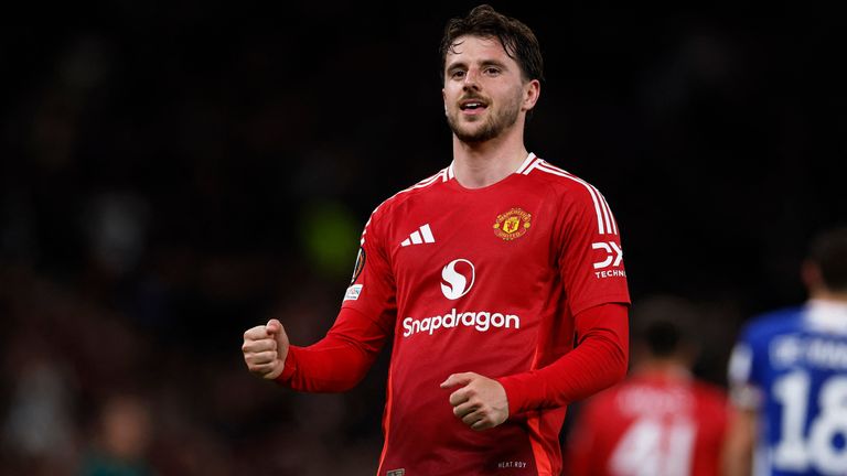 Soccer Football - Europa League - Semi Final - Second Leg - Manchester United v Athletic Bilbao - Old Trafford, Manchester, Britain - May 8, 2025 Manchester United's Mason Mount celebrates after the match Action Images via Reuters/Jason Cairnduff