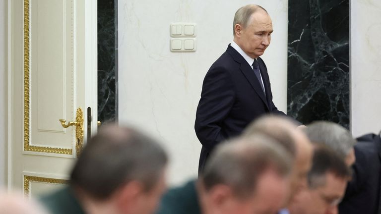 Russian President Vladimir Putin chairs a meeting with senior officials. PIc: Reuters
