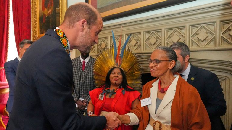 Britain's Prince William speaks to Marina Silva, Minister of Environment and Climate, Brazil